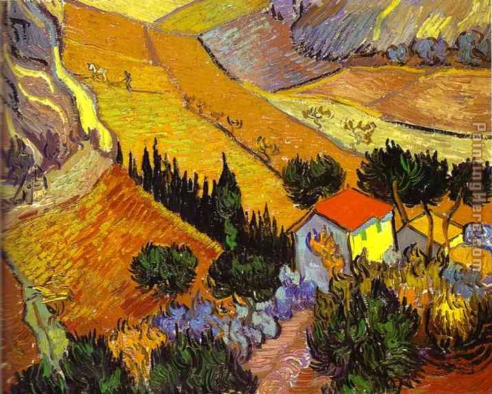 Vincent van Gogh Landscape with House and Laborer